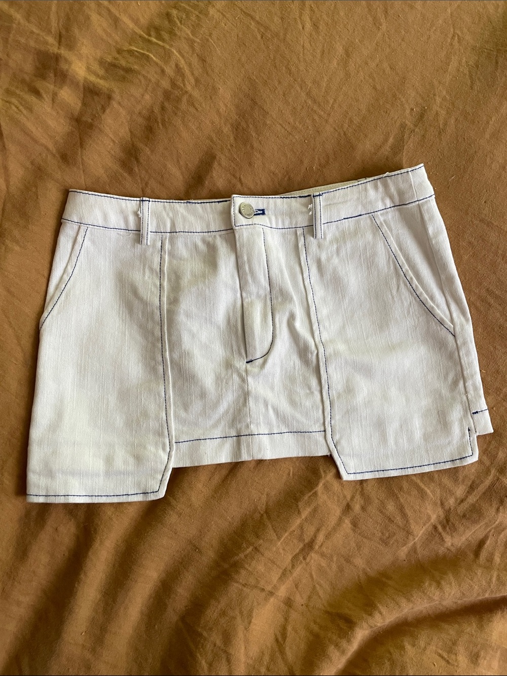 By.Dylan Cooper mini skirt, white with blue stitching size small